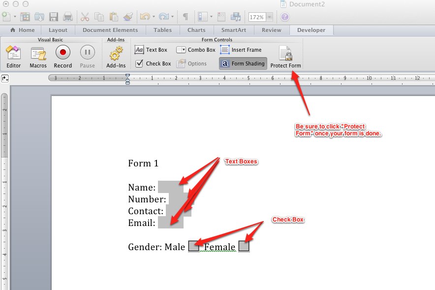 installing a simple check box in word for mac